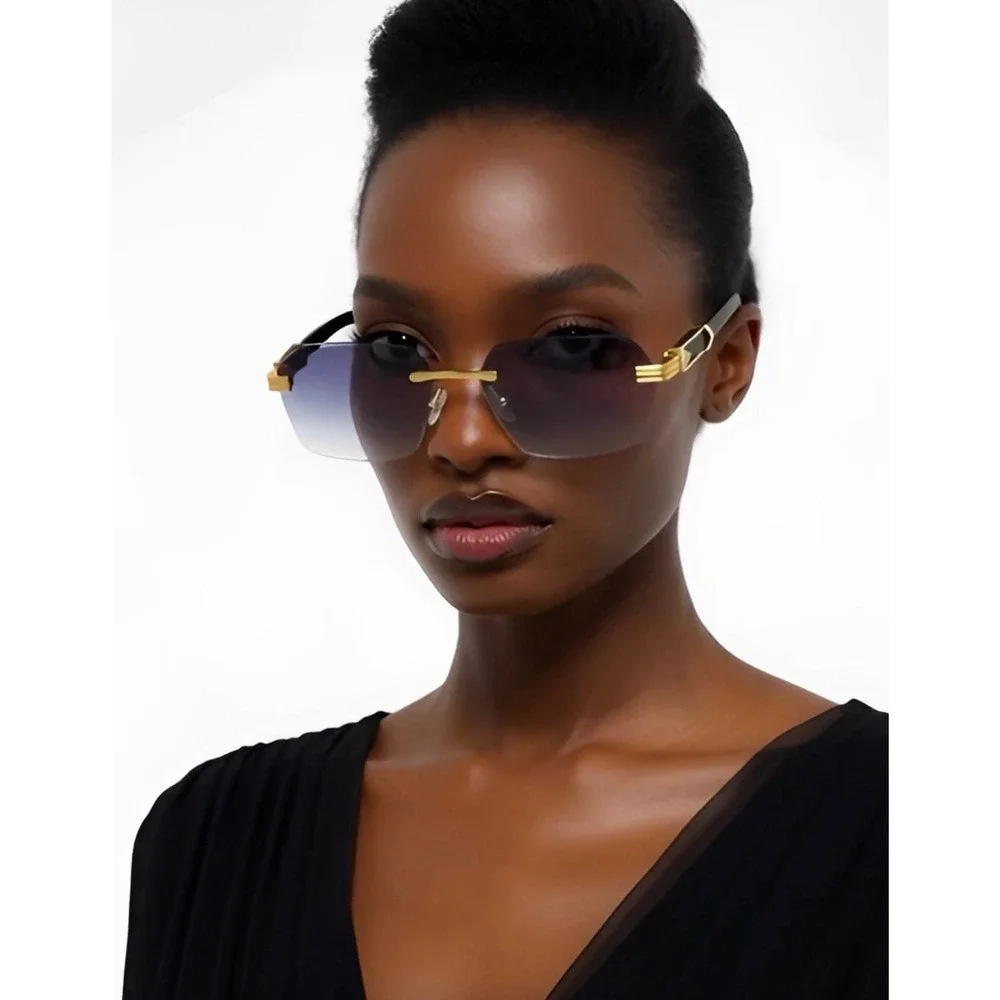 Women Sunglasses Black Gradient Lens Buffs Woody Arms Trendy Driving Aviator New